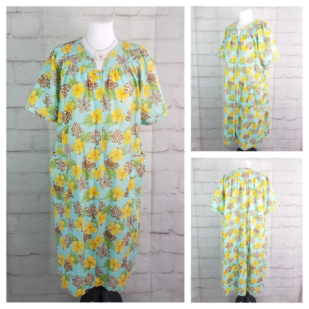 Vintage René Rofé L Short Sleeve House Dress Robe
